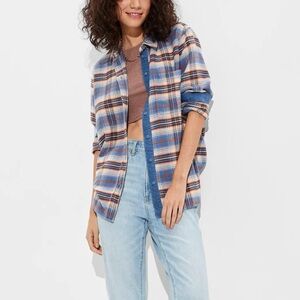AE Oversized Flannel 100% Cotton Shirt American Eagle Blue Plaid Sz M